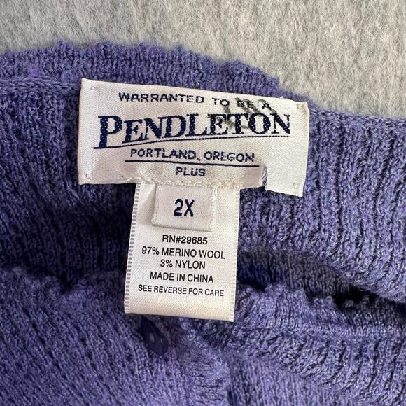 Pendleton Cardigan Sweater Indigo Womens 2X Button Up Knit Scalloped Wool Casual - Picture 6 of 7
